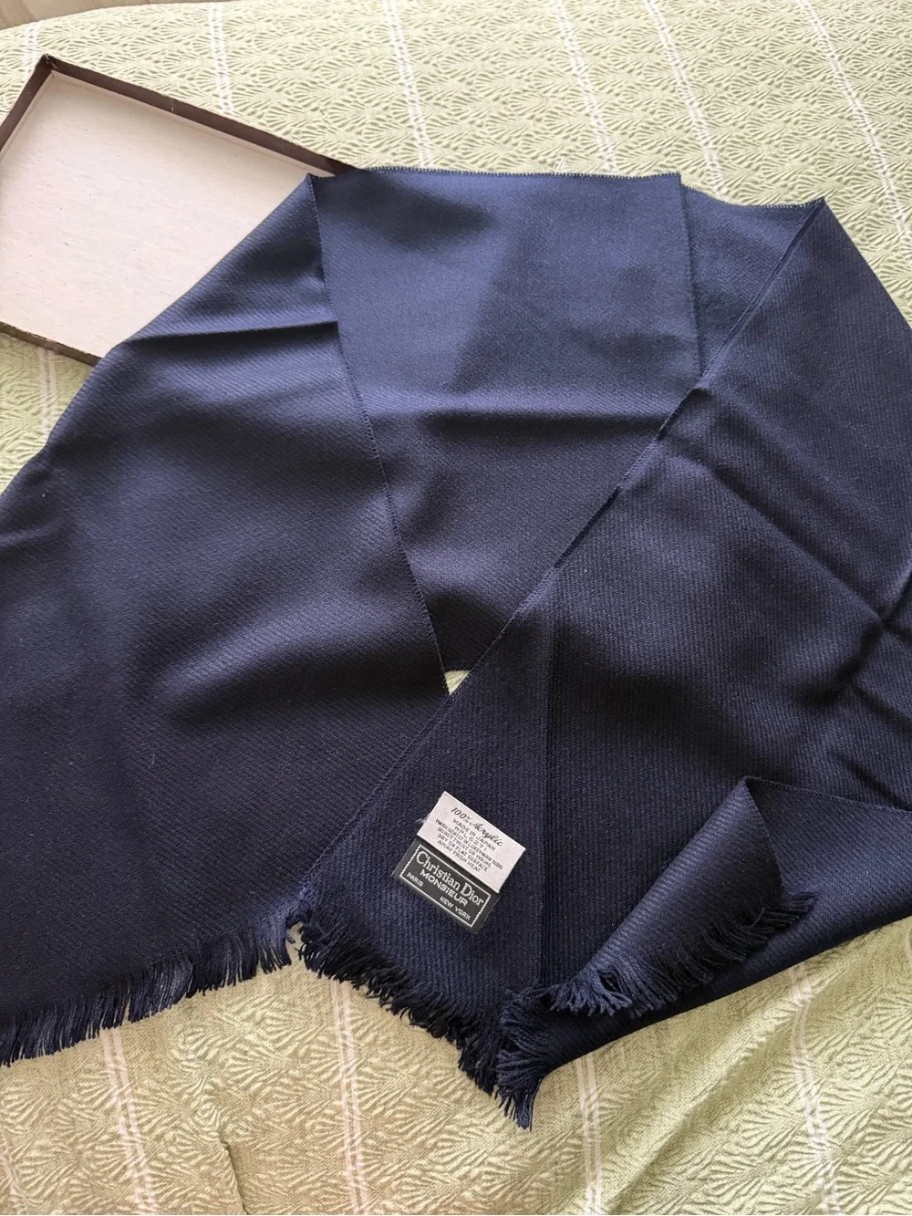 Dior Navy Blue Fringed Scarf